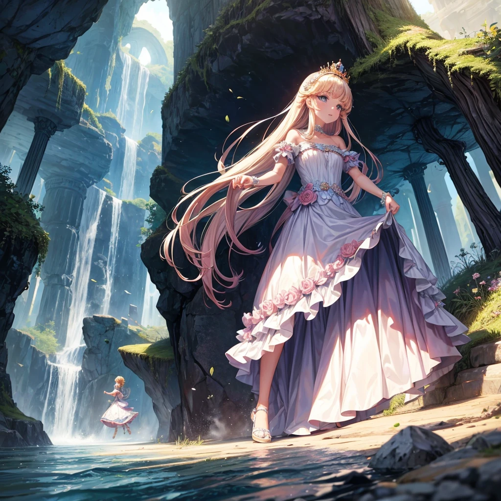 Princess, princess dress, climbing, climbing up, long dress, crown