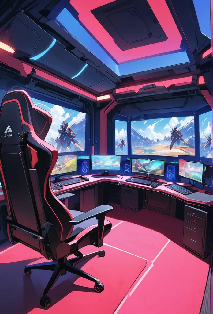 In the future, envision an innovative and cutting esports room designed specifically for gaming enthusiasts. Picture a space that combines advanced technology, sleek aesthetics, and optimal comfort to create the ultimate gaming experience.Visualize a room filled with state-of-the-art gaming equipment, including high-performance gaming PCs, immersive virtual reality setups, and ultra-responsive gaming consoles. The room is equipped with top-tier gaming peripherals such as high-refresh-rate monitors, ergonomic gaming chairs, and customizable lighting systems that enhance the gaming atmosphere.Imagine a futuristic design that embraces minimalism and sleekness. The room features clean lines, futuristic materials, and a color scheme that creates a visually striking and immersive environment. The walls may be adorned with LED panels that display dynamic visuals, enhancing the gaming ambiance and providing an interactive element.Envision a room that is acoustically optimized, ensuring crystal-clear sound and minimizing distractions. Surround sound systems and noise-canceling technology create an immersive audio experience, allowing gamers to fully immerse themselves in the virtual world.Picture a layout that promotes collaboration and competition. The room can be divided into dedicated gaming zones individual pods, each equipped with its own gaming setup. This allows gamers to engage in multiplayer matches, team-based competitions, or individual gaming sessions, fostering a sense of community and healthy competition. Consider the integration of AI assistants or voice command systems that provide real-time game analysis, offer strategic suggestions, or assist with in-game tasks.