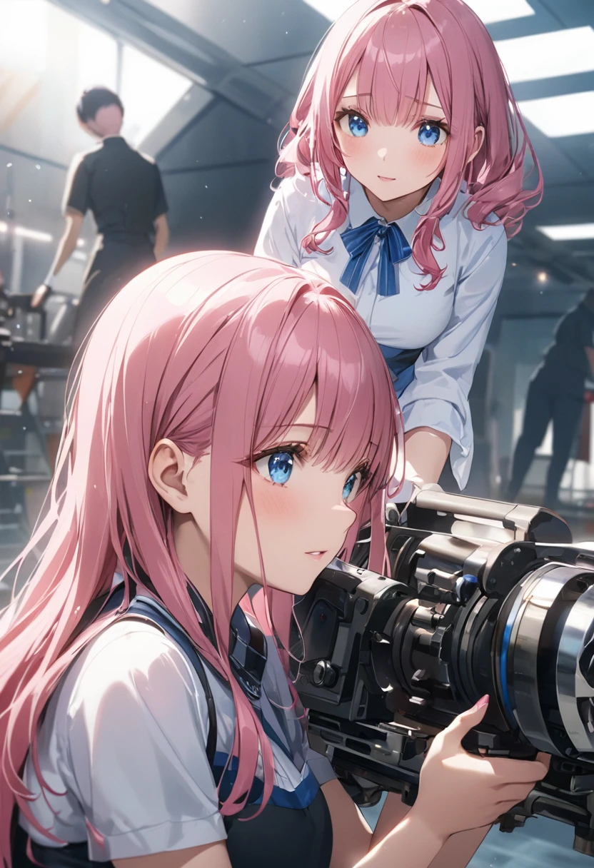 Big、Girl with pink hair、blue eyes、Twin Drill、A scene from a movie