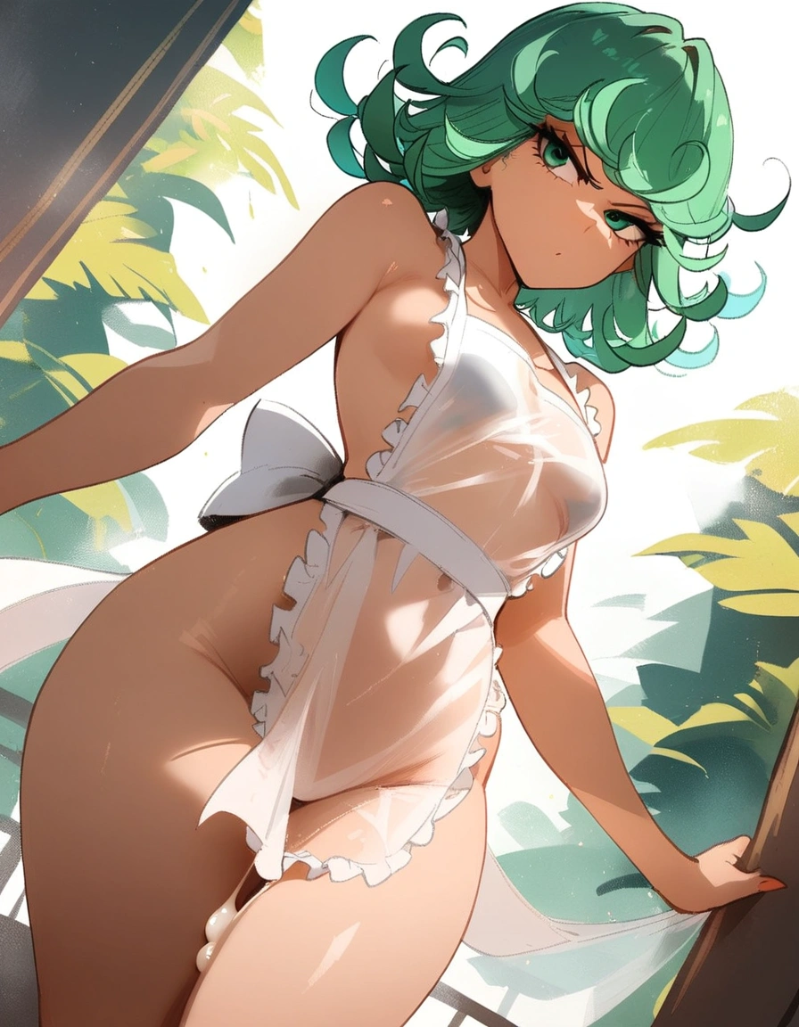 1girl, tatsumaki, one-punch man
\\\\\ masterpiece, best quality, newest ///// nyantcha, khyle, cutesexyrobutts \\\\\ thin waist, solo, cropped legs, angry, dutch angle, naked apron,, transperent, see-through. sky, clouds, cumdrip