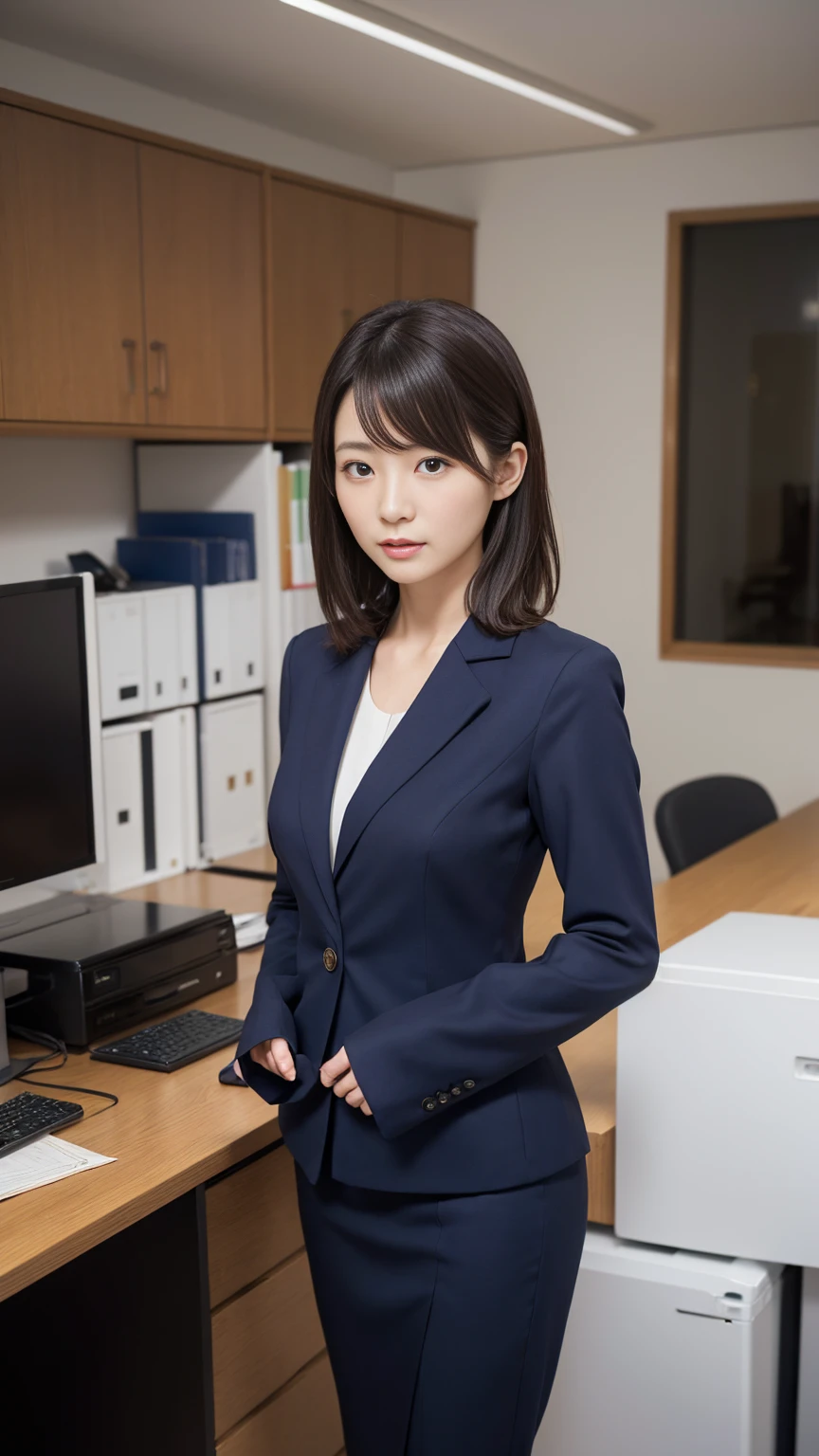 suit,2. Women,Realistic,(超high quality:1.2),Japanese,high quality,masterpiece,(Super detailed:1.4),40yo Japanese lady,Beautiful Face,(Really good:1.4),(skirt-suit:1.1),((office)),(Small breasts),thin,High resolution,