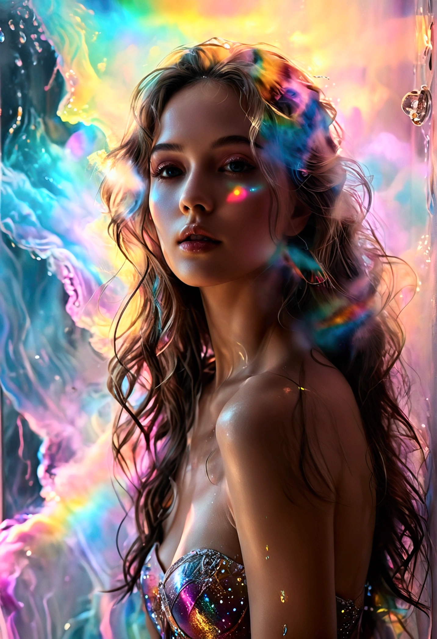 best quality,4K,8 K,a high resolution,masterpiece:1.2,ultra detailed,realistic,photorealistic:1.37,portraits,illustrations,oil painting,rich colors,bright colors,soft lighting,detailed textures,long eyelashes,Lively eyes,detailed lips,ethnic mixed girl,pretty haircut,wearing a masquerade a mask,flowy dress,dancing gracefully in a Venetian garden,when the moon shines on it,sparkling stars in the sky,romantic atmosphere,enchanted garden,fragrant flowers,Whispering Trees,pond with peaceful reflection,Gentle breeze,Quiet atmosphere,Quirky Theme,elegant pose,narrative composition,Majestic Columns,decorative a masks,hidden identities,fairytale setting,Magic Night Scene,Mysterious charm,unearthly beauty,artistic image. a mask,Close-up of a masked man, dreamy gothic girl, fire render,  Beauty girl. ((in full growth, uncut graceful figure, Beautiful legs, fast dance pose, brunette, beautiful face with expressive eyes, light white tones, fluffy skirt made of blue iris petals, Esbian Full Body, White background, daylight , Efeito de Luz, minimalist, Sun, pure tenderness, soft lighting, Realism, woman, who dances on a super-giant petal of a deep blue iris flower (petals made of thin, soft voile fabric, full background of flowing transparent blue petals, soaring flower one in the hand - long stem above the head, huge giant blue iris flower, over her head, Smoke effect, fog, mixed with blue iris petals), ((ss-through)), masterpiece, ReV Анимированныелbest quality)), ((masterpiece)) , (in detail), 1 girl, off shoulder sweater,