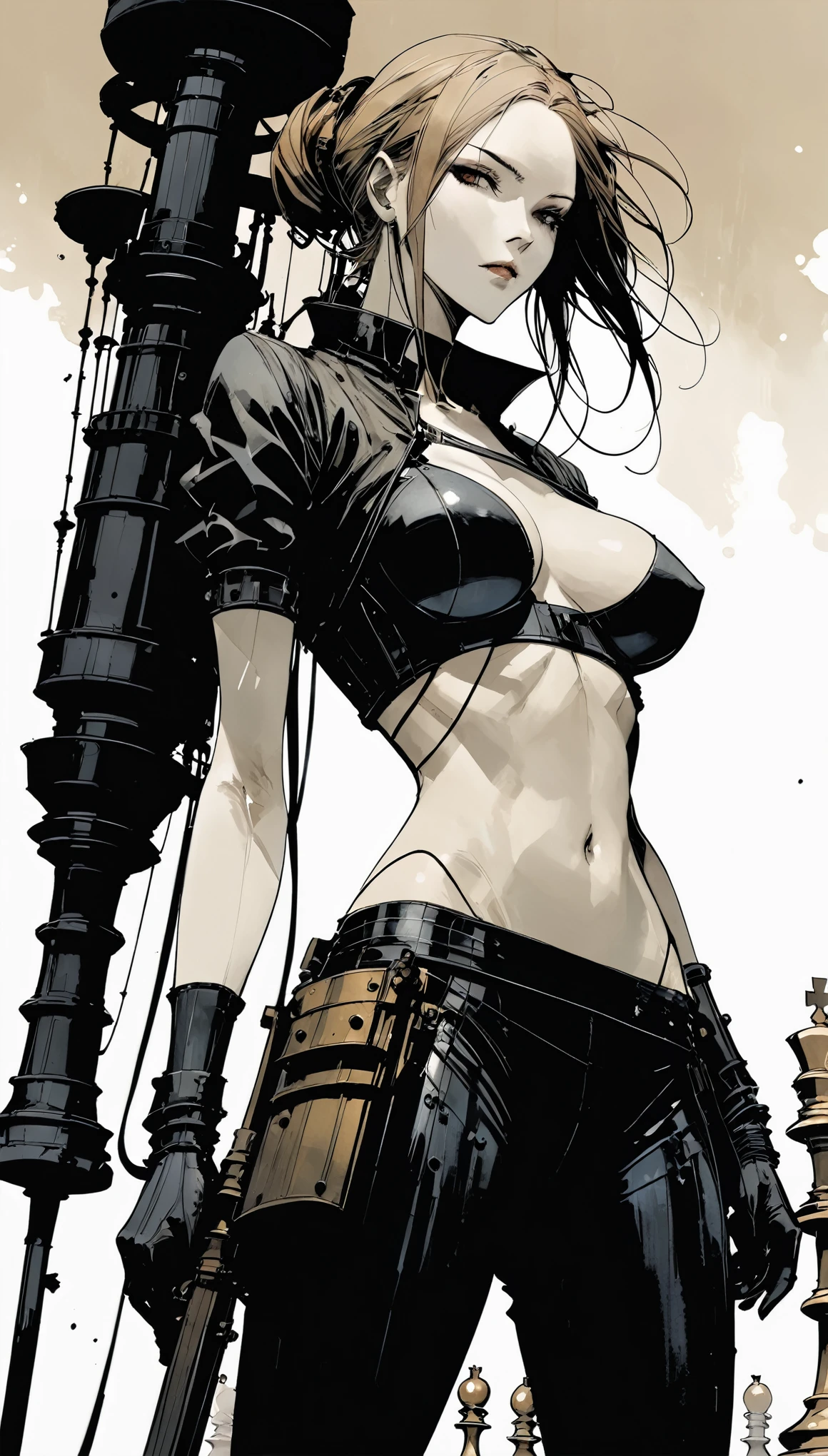 style of santiago caruso, Ashley Wood (Ashley Wood) style of, Giant Widowmaker，Central Composition，close up， Queen \(chess\),Graphic novel illustration