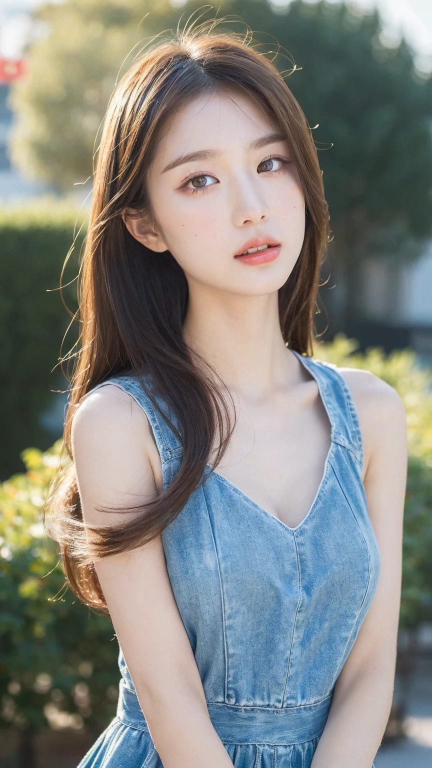 ((Best quality, 8k, masterpiece:1.3)),1girl,18 years old,Asian,Real texture:1.3,(Background blur:1.3),Dress Up,transparent,Tall and slender figure:1.2,(Hot summer weather),Highly detailed face and skin textures,Exquisite eyes,Long eyelashes,Double eyelids,Skin Whitening,happy,Beautiful breasts
