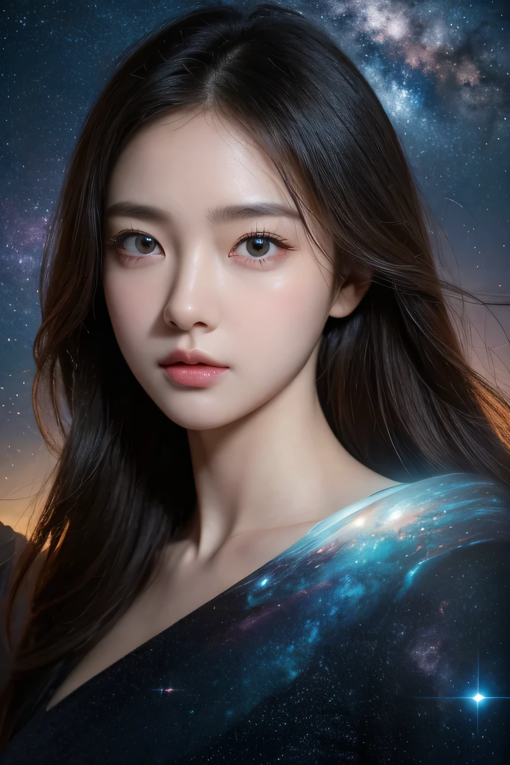 masterpiece, best quality, Extremely detailed CG unity 8k wallpaper, Paper Cutting, (Delicate face), Delicate eyes, Bright sky nebula,  age:16, close up，girl