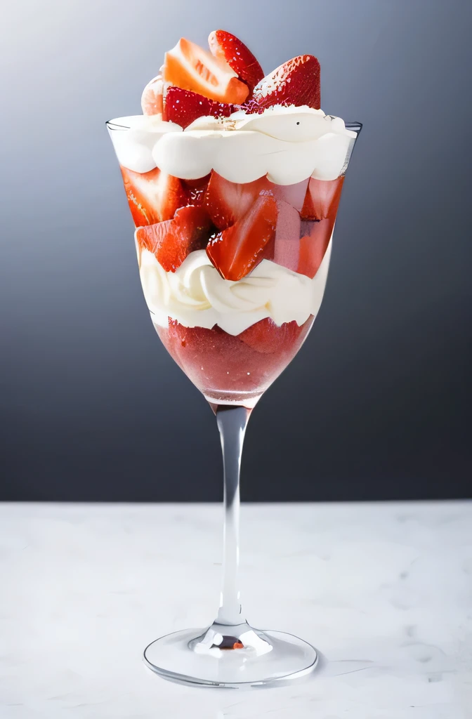 One extravagant strawberry parfait, White background, image, high quality