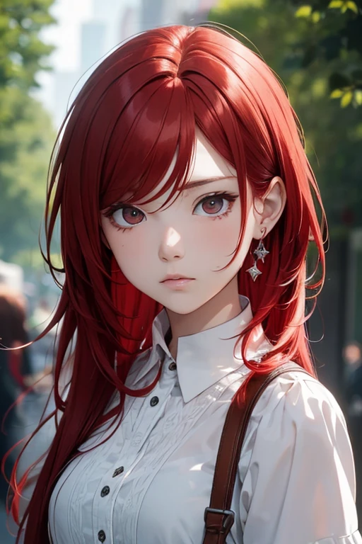 red hair, expressionless, depth of field, masterpiece, best quality, UHD