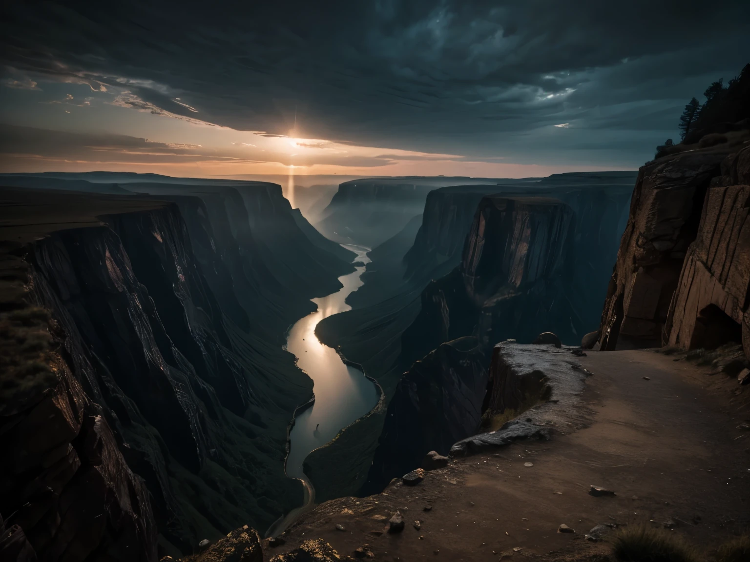 a dramatic cliff with 1000 intricate dents, dark horror atmosphere, dramatic lighting, moody colors, highly detailed, photorealistic, 8k, masterpiece