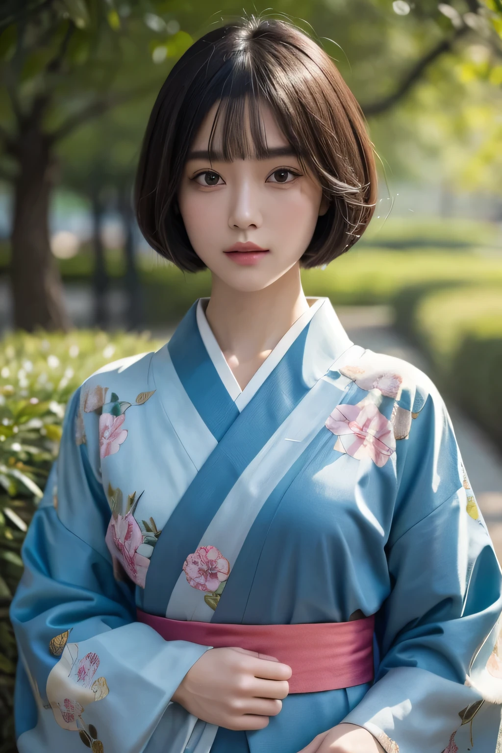 Top quality, masterpiece, HD, 1 Girl, Beautiful and perfect face, Bob Cut, Japanese clothing,kimono, Intricate details, Movie-like feel, 8K, Very detailed