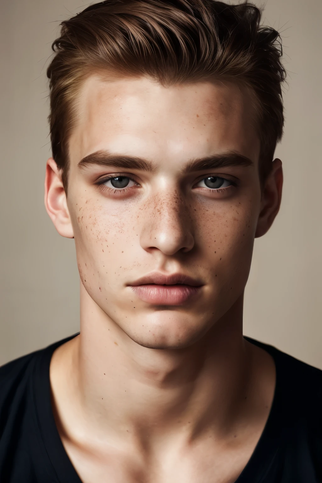 beautiful men, freckles, dark makeup, hyperdetailed photography, soft light, head and shoulders portrait, cover