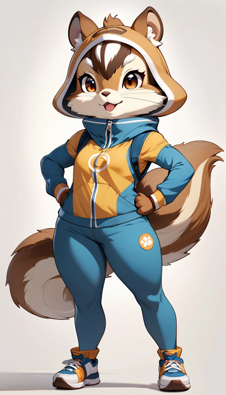 (masterpiece, best quality:1.2), 1 girl, solo, full body, (anthropomorphic Chipmunk, furry, kemono), Active, simple background