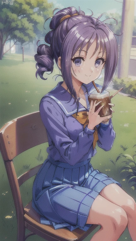 ((masterpiece)),((Ayako Katagiri)),((Katagiri Ayako)),((Mischievous Smile)),Anatomically perfect fingers,(((Kirameki High School Uniform))),(((Stylish cafe))),(((A moment of summer))),(((Drinking iced coffee)))