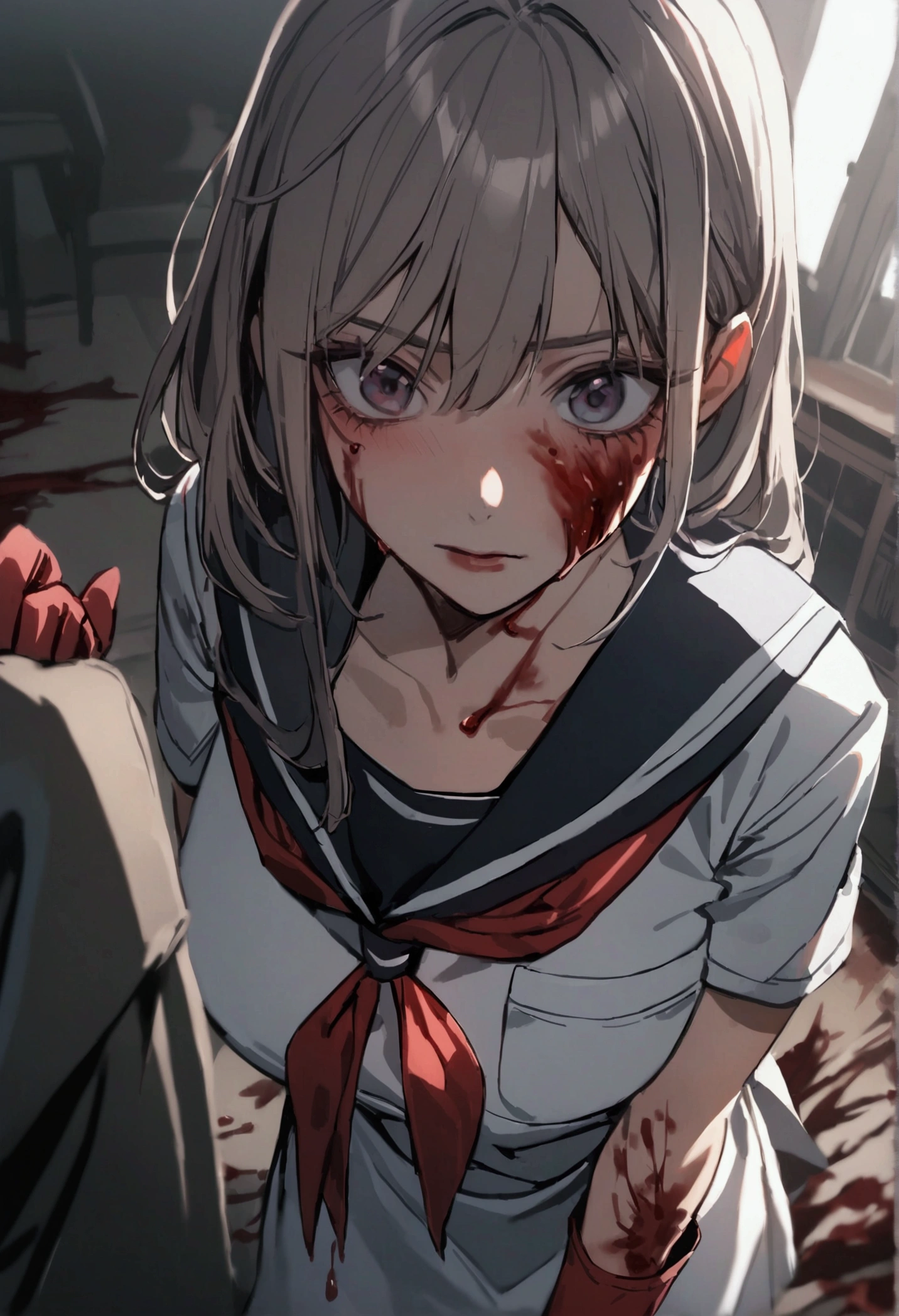 Himiko toga cutting the veins in his wrists trying to commit suicide while crying and bleeding