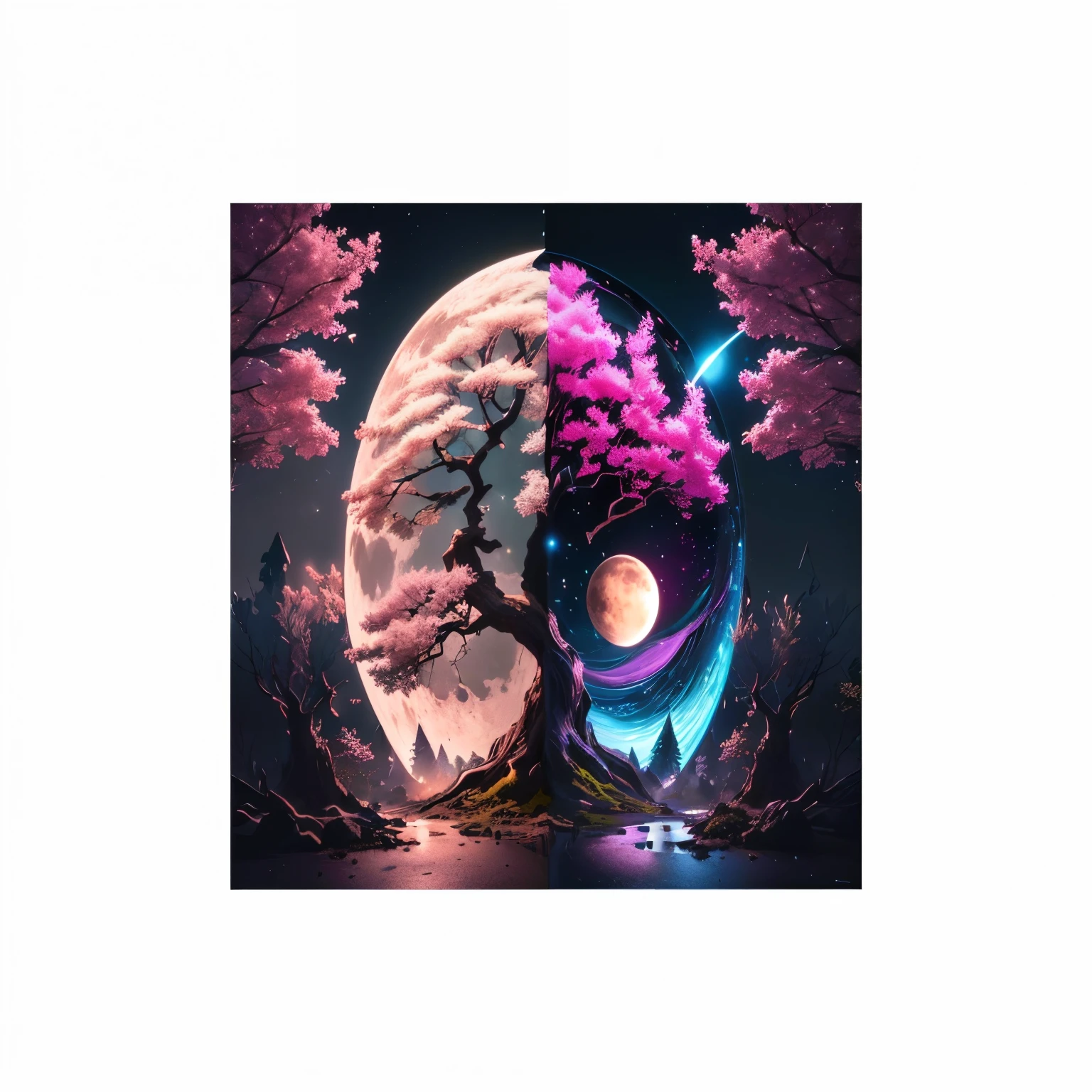 a close up of a picture of a tree with a moon in the background, 4k highly detailed digital art, 8k stunning artwork, beautiful art uhd 4 k, artgem and beeple masterpiece, beeple masterpiece, 3 d render beeple, 4k detailed digital art, beeple art, style hybrid mix of beeple