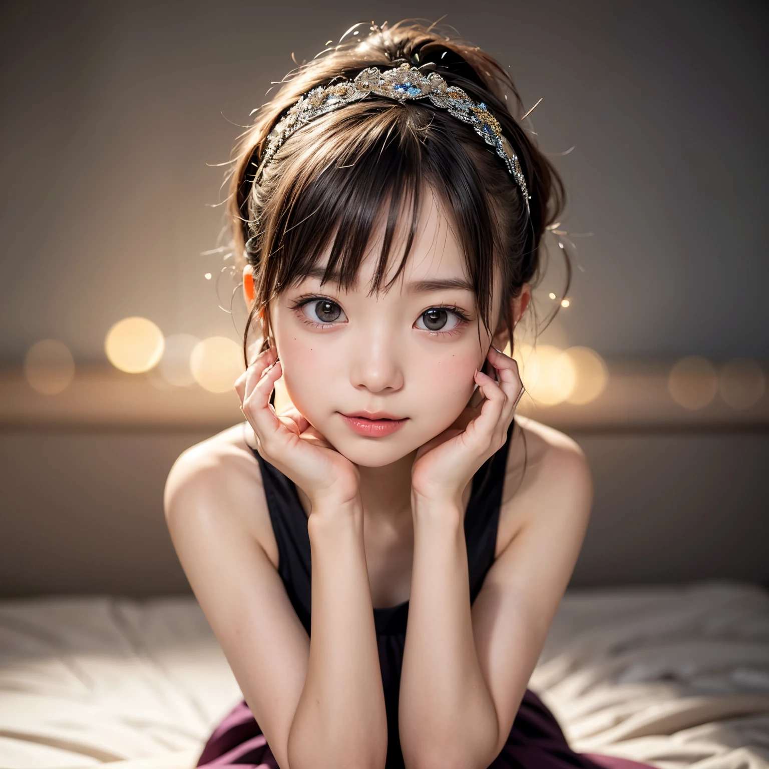 (Extremely Detailed ((Personification as a yo KAWAII girl of " ブリジットバルドー ")) with Characteristics Items), High-level, 8K Masterpiece TopQuality Ultra-detailed CG, Absurd detailed wallpaper, PerfectLighting, aesthetic LifeLike Rendering, MysticSight, Haze Tyndall Scattering, (Studio GRAY Background with (Oodles Dazzling RainbowColorParticles (BokeH))), ((Assfocus) RoundlyButts ThighGap), (Exposed:0.5) 🔞 BREAK (Acutance:0.8), (NOGIZAKA FaceVariations) Extremely Detailed very KAWAII FaceVariations, Childish CaptivatingGaze Detailed Reflective Eyes with (SparklingHighlights:1.28), Detailed (Voluminous LongEyelashes:0.88)、Glossy RedLips with beautiful details, Kissable tongue, RosyCheeks, Radiant PearlSkin with Transparency, Glowing DowneyHair . { (Dynamic LifeLike expressions:1.4) | (:d) }, (large eyes:-1) .