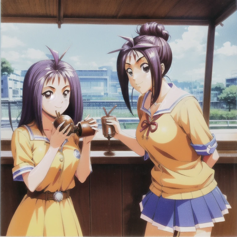 ((masterpiece)),((Ayako Katagiri)),((Katagiri Ayako)),((Mischievous Smile)),Anatomically perfect fingers,(((Kirameki High School Uniform))),(((Stylish cafe))),(((A moment of summer))),(((Drinking iced coffee)))