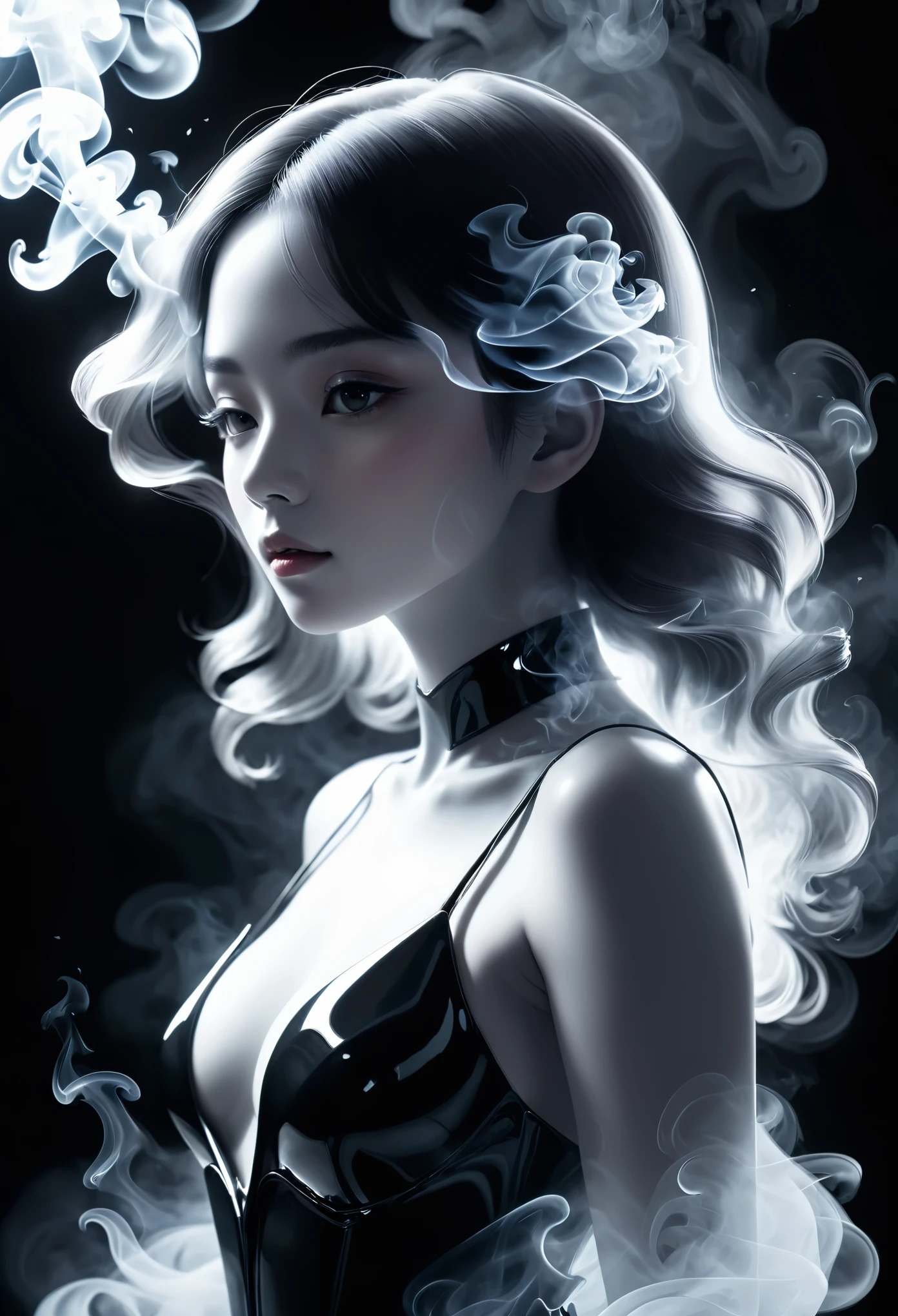 Made entirely of light and shadow，No physical form。The shape of the woman is created by changing the light and dark of the smoke，Has an illusory and mysterious beauty。