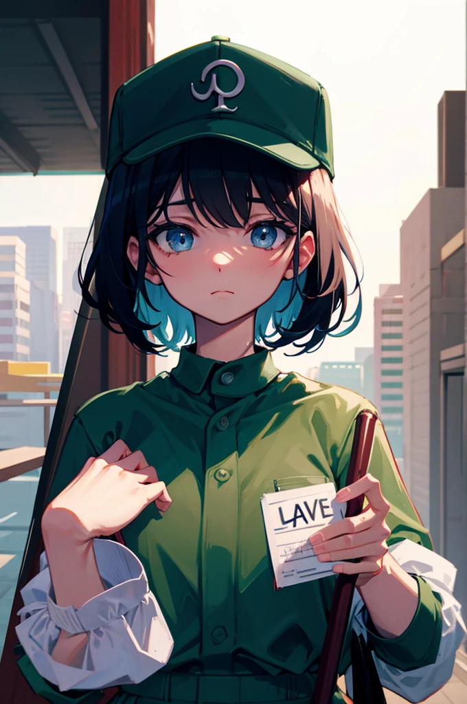 [[[[[1 female]]]]] [[She was cleaning up the bodies, and there was a lot of blood on her clothes.]] [[Very many blood]]
Close up, only upper body visible, portrait, 1 female, janitor concept, janitor clothes, green clothes, Clothes that reach up to the neck, jumpsuit, plain clothes, [Wearing long rubber gloves,] wearing a baseball hat, looking bored, looking tired, black short hair, blue eyes, [Holding a mop on the floor]