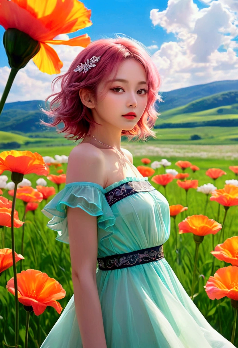 ((jewel_light element)), (Translucent luminous body_Wearing a pink and white frilly blouse), (girl made of light: 1.2, Long wavy hairstyle with delicate features and shine: 1.3), (minimalism: 0.5), (Front view close-up angle: 1.3), 4K, HDR, acid graphics, fantasy work, [Detailed and vivid face: 0.33], (White and translucent body and hair: 1.3), Beautiful woman shining with silhouette outline, Revealing understated elegance ... A calm and dignified atmosphere provides a subtle sense of luxury.......  stylish pose, fluorescent, Glowing tattoo, bioluminescent tattoo, And the shining pattern.