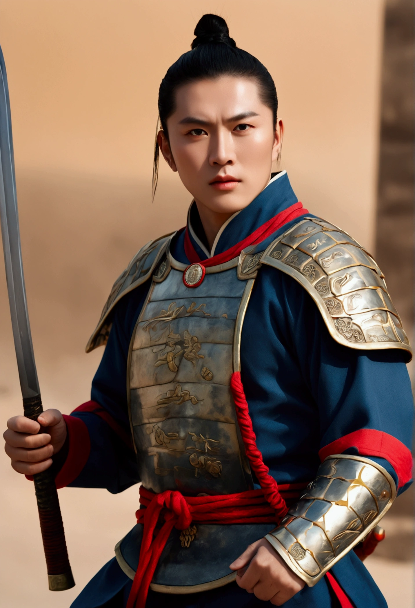 Chinese soldiers, shield, sword, Combat-ready armor, Disciplined formation, Powerful Warrior, intricate designs on shield and sword, Determined Soldier, Ancient battlefields, Intense battle scenes, Heroic deeds, Reenactment of a historical battle, A well-crafted weapon, Highly skilled soldiers, Synchronized movement, Martial Arts Spirit, Traditional Chinese wars, Legendary battles, Strategic war tactics, Honor and courage, Resolute expression, Adrenaline rushing moment, military precision, Friendship on the Battlefield, History of Ancient China, Iconic ancient symbols, Decorated armor, Epic clash, Patriotic Soldier, Battle cry, Fierce fighting spirit, Unwavering dedication, Ancient warrior culture, Great martial arts pose, Crimson and gold color scheme, Battle-hardened soldier, Rich historical background. (Highest quality,4K,8k,High resolution,masterpiece:1.2), Very detailed, (Realistic,photoRealistic,photo-Realistic:1.37), High resolution, 超High resolution, Studio Lighting, Ultra-fine painting, Sharp focus, Physically Based Rendering, Very detailed説明, Professional, Vibrant colors, Bokeh, Portraiture, Ancient War Landscapes, Traditional Chinese Painting Techniques, Atmospheric lighting, Dynamic pose, Complex battle scenes, Vivid color contrast, Visually stunning composition, A fantastic atmosphere, Heroic atmosphere.