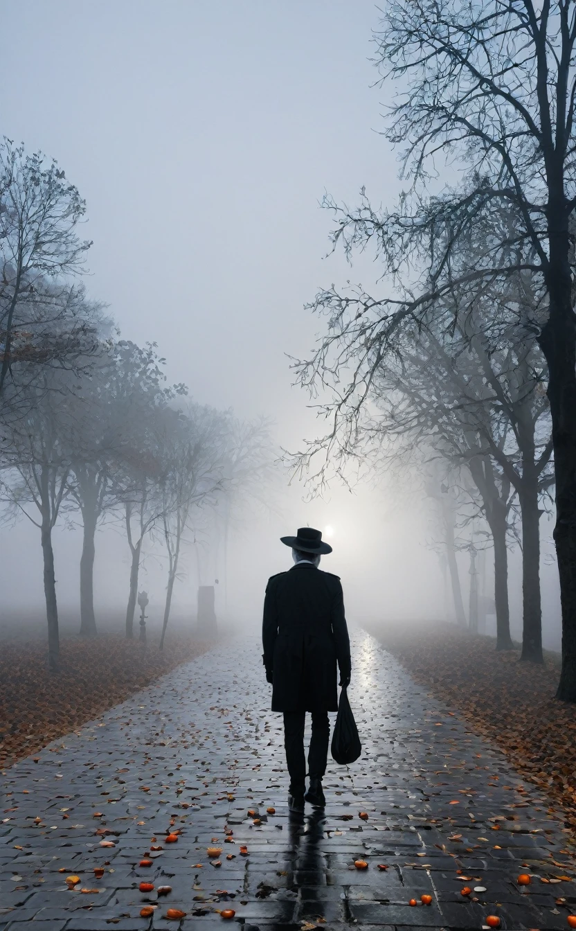 Fond d'écran Halloween, 8k, Fantaisie sombre, Ville d'Halloween, Ultra HD, Excellente qualité d'image, 4k, fantôme, chaussures de bureau Myers, combinaison noire, masque blanc, couteau, Goutte de sang, Plan d'ensemble, Offrant une vue malveillante, Impressionnant pour les spectateurs, destiné au public, Fond de marais brumeux, Profondeur de champ étendue , Motif, haute résolution détaillée, coût élevé, effet hazy, étendue de la projection, sinistre, incrédule, bien, graine de film, visible. Effrayant, inquiétant, sombre, Effrayant, palpitant, sévère, très détaillé.