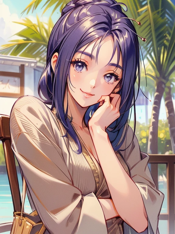 ((masterpiece)),((Ayako Katagiri)),((Katagiri Ayako)),((A happy smile)),Anatomically perfect fingers,(((Stylish cafe))),(((A moment of summer)))