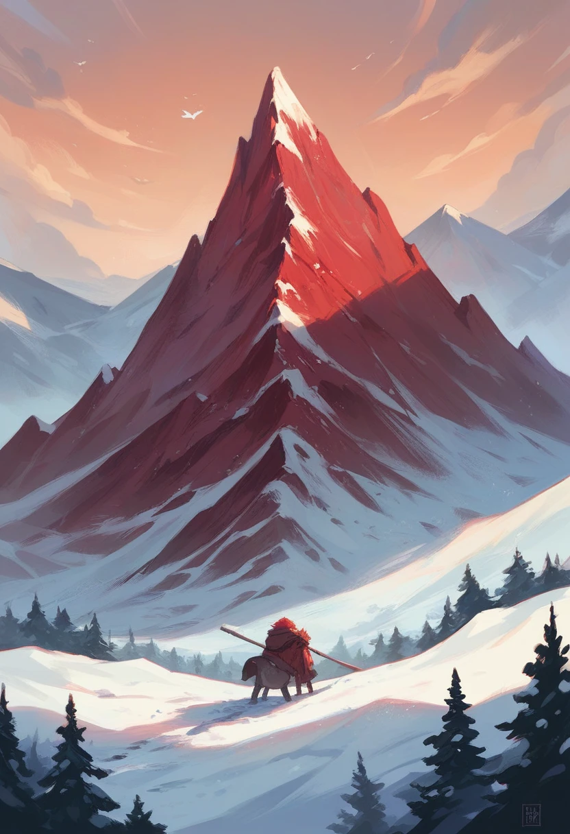 The red mountains are covered in snow