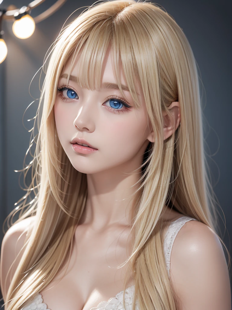 beautiful Scandinavian girl with beautiful bright blonde hair.、セクシーでとてもbeautiful輝くかわいい顔、Beautiful, glowing skin、Mysterious blonde light reflecting dazzlingly、beautiful, Cute and sexy, Large, shining, pale, light blue eyes、Very big eyes、beautiful super long shiny silky blonde hair、Swing your bangs in front of your eyes、セクシーな***のかわいいbeautiful***、blonde hair above eyes、片blonde hair above eyes、Blonde hair between the eyes、Cheek highlight、Small Face Beauty