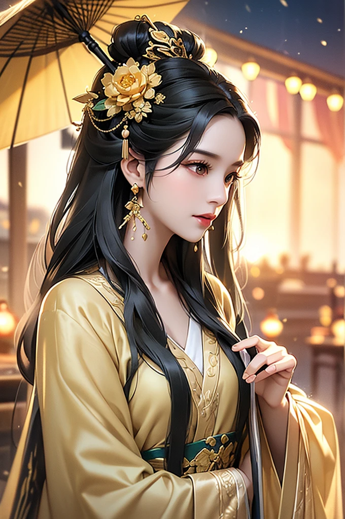 Black Hair, Immortal, Beauty, Royal sister, Stepmother, Gold Yellow Taoist robe, Golden Phoenix Coronet, Hair Bunch, Beautiful , Mature Woman,Sunshine
