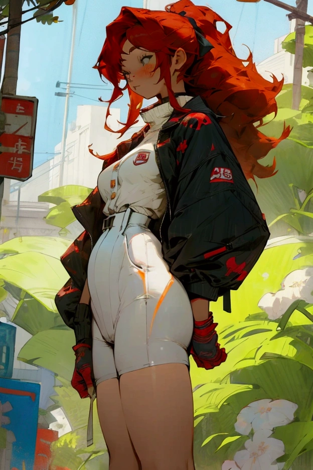 woman, adult, red hair, chubby body, modern clothes