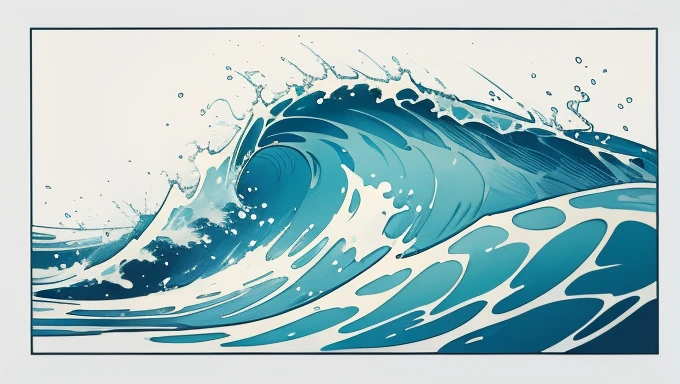 Wave design, Simple, pattern, Can draw, 美しいWave design, Japanese style、Ukiyo-e、No border、There is momentum、Monotonous colors、White background、Only waves