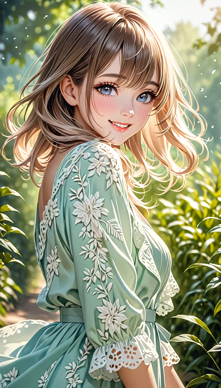 cute beautiful woman, smile, shy, light makeup, great proportion, background gentle color scheme, soft and fluffy calm effects, shading effects, gradation magic effects, (ultra detailed, absolutely resolution, best quality:1.3), 2.5D, delicate and dynamic, artistic photography, hyper realistic, graphic CG digital art