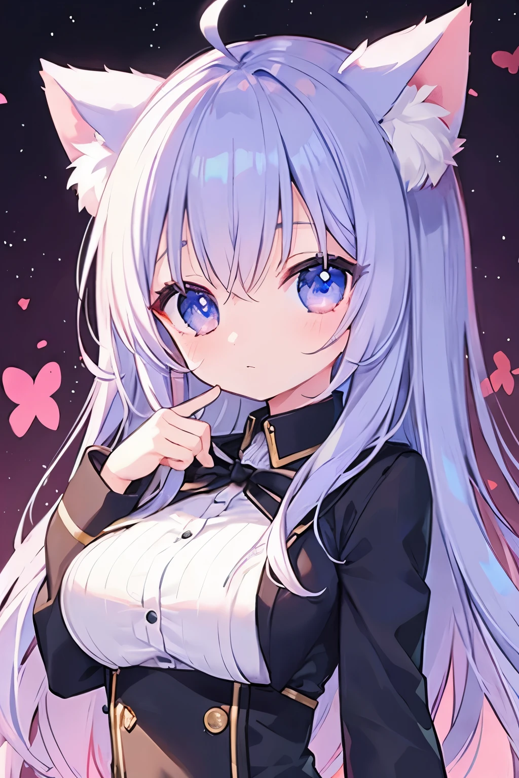 Navy uniform、Elementary school girl、7-year-old girl,Pink shortcuts,Very beautiful and Shining Eyes、Shining Eyes、1 girl、Large Breasts、Cat ear、