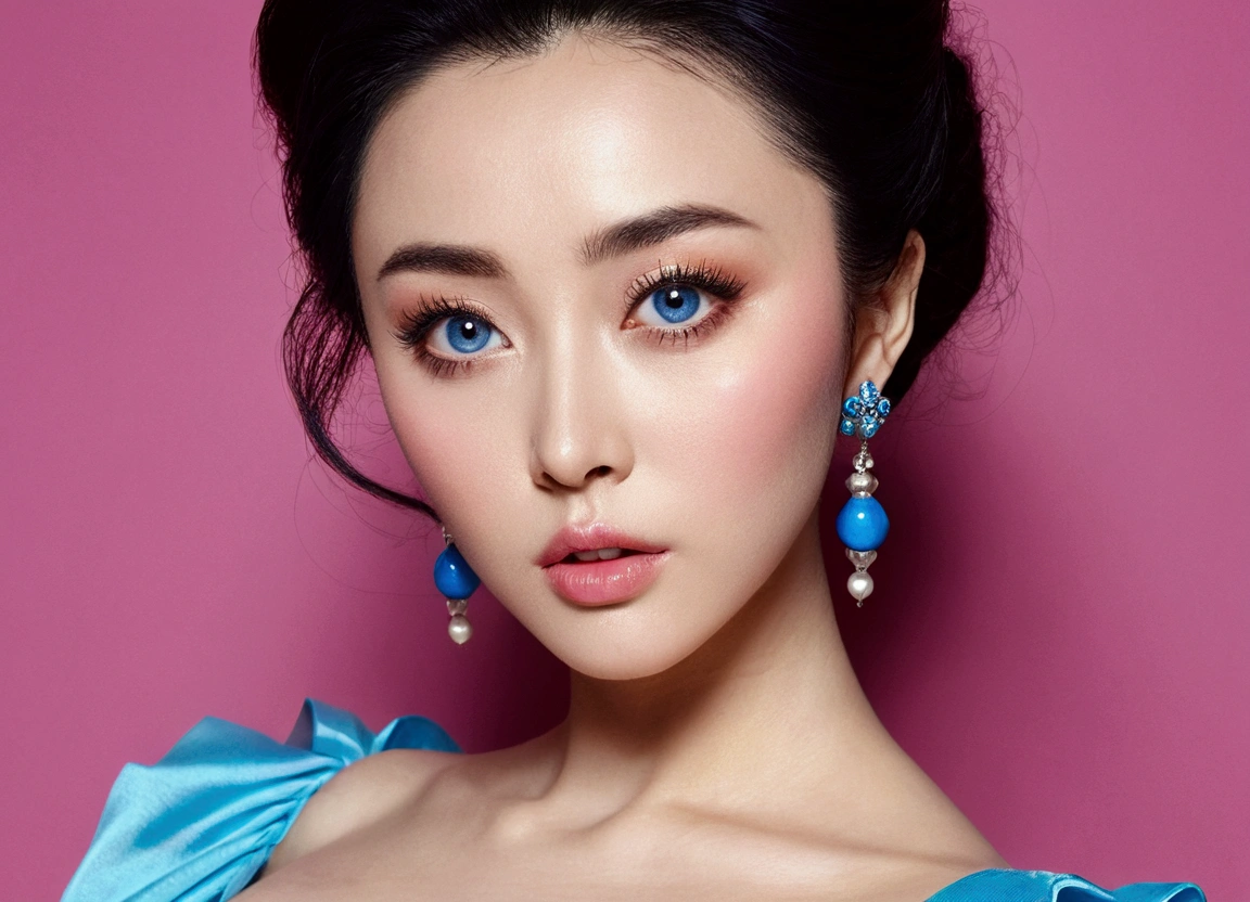 Fermer, photo brute de fan bingbing , very detailed, perfect face, sexy face, baby face lolita ,huge cleavage, blue eyes, perfecteyes, gigantic large breasts,, big , huge breasts, gigantic busty , thick , big naked hanging , professional lighting, solid blue background
light makeup eyes, flat solid color background, pink lips,
,hyper breasts,gigantic breasts,large breasts