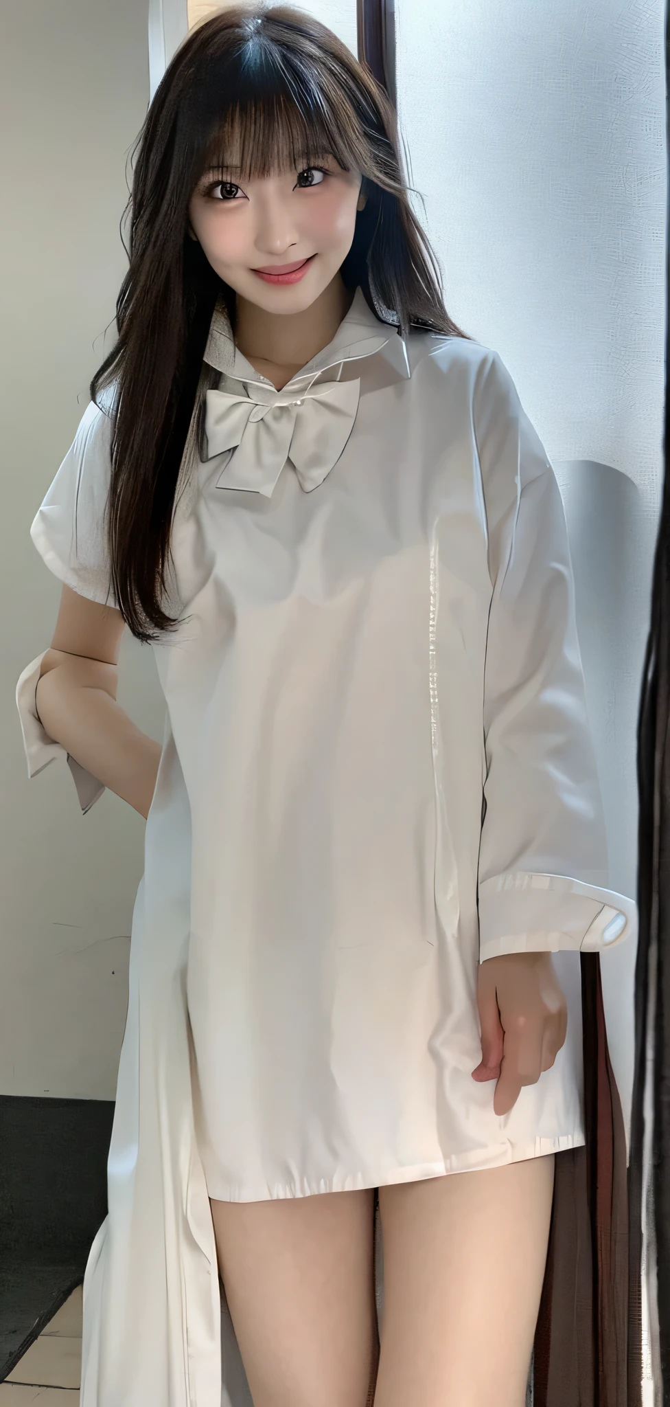(Realistic silk panties:1.3),(Look directly at the viewer:1.5),(Big smile:1.2)32K, masterpiece, RAW Photos, Highest quality, Realistic, Highly detailed CG Unity 32K wallpaper, Depth of written boundary, Cinematic Light, Lens flare, Ray Tracing, (Very beautiful face, Beautiful Lips, Beautiful Eyes), Complex and detailed face, ((Highly detailed skin)) One Girl, Deep Shadow, Cutest Japan Girls, Super Idol, 1 girl,(Smile:1.3), Clear Eyes, Front shot, (Pale skin), (Big eyes:1.2), Look forward, (Brown Hair), Thick thighs, (Japanese School Uniform:1.1),(double eyelid:1.3),Long eyelashes,(White panties:1.2),Balanced and elegant face,(Small Mouth:1.1),Droopy eyes, Cute ass, Big Hips