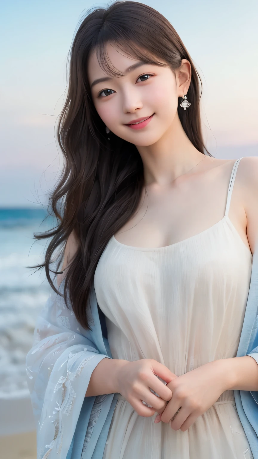 (RAW Photos, Highest quality), (Realistic, Photorealistic:1.3), masterpiece, Very delicate and beautiful, Soft Light, Beautiful detailed girl, (Detailed fingers), 1 girl, Japanese, Pure beauty, cute, young, smile, Beach,sexy