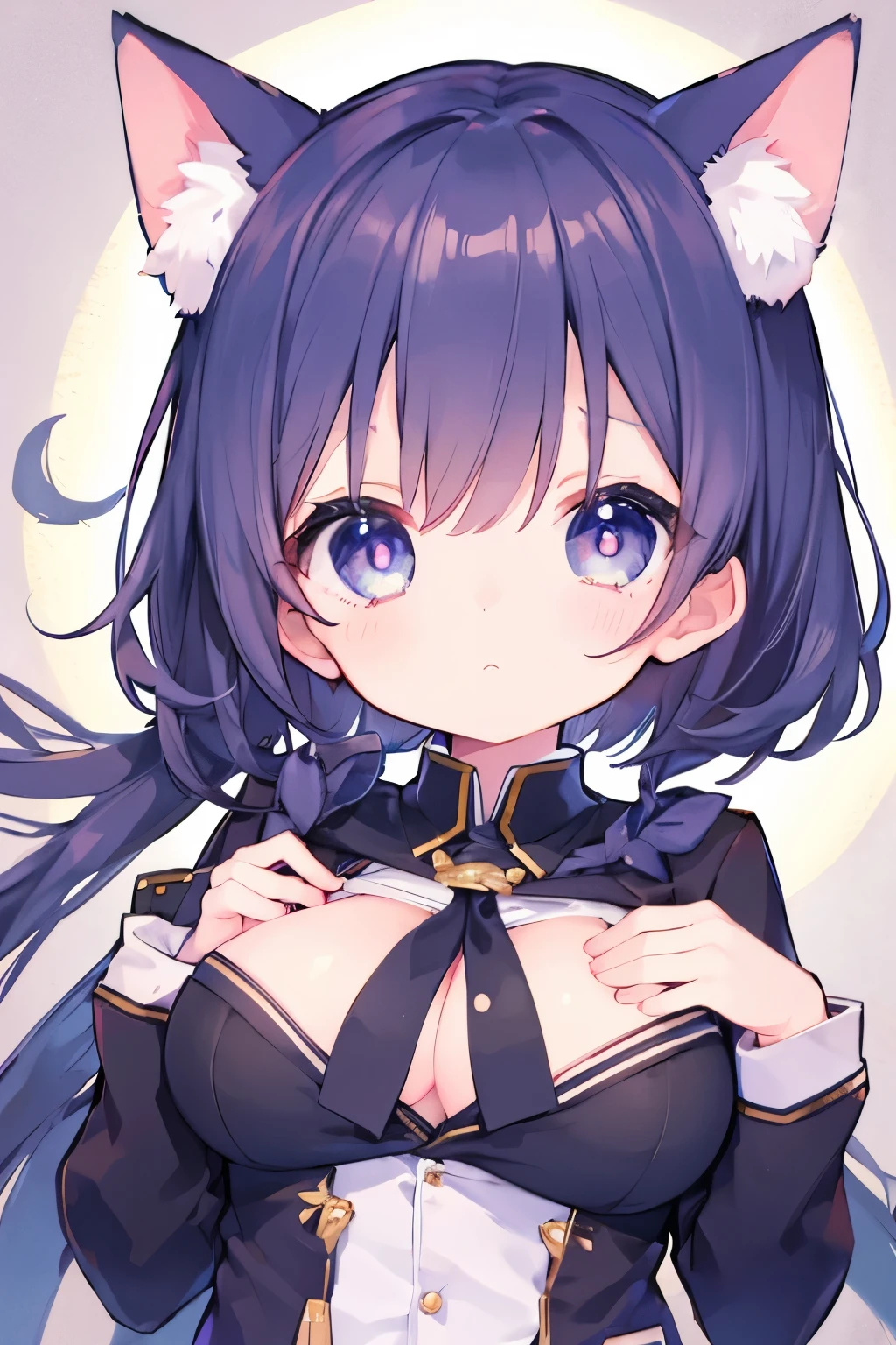 NSFW,Navy uniform、 girl、7-year-old girl,PinortcuVery beautiful and Shining Eyes、Shining Eyes、1 girl、Large Breasts、Cat ear、Looking up