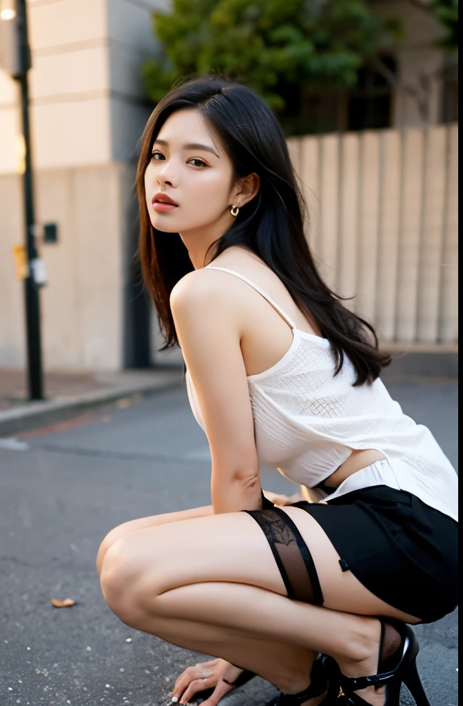 (masterpiece:1.3), (8 thousand, realistic, RAW photos, best quality: 1.4), (1 woman),(sheer silk blouse), (((short skirt))), (((양쪽 다리와 양발에 짙은색 realistic 불투명한 커피색 panty hose 신고 : 1.3))), (Stockings on both legs), (((Beautiful, small feet wearing stockings and high heels.))), (((full body shot))), (outdoors in sunny weather), (walking like a model), (Beautiful makeover), (((very slim and beautiful body))) , (((Realistic and very beautiful face))), (long eyelashes), (double eyelid), (((Very beautiful eyes, realistic and delicate))), (((High nose))), (((small nostrils))), (((beautiful mouth))), (((seductive lips))), (((big bust) )), (Strong body through exercise), (beautiful abs), (Beautiful heaps), (((tall))), (realistic face), (((black hair, parted, long hair:1.3))), (아름다운 parted스타일), (realistic and beautiful skin), (absurd), (attractive), (ultra high resolution), (extremely realistic), (very detailed), (golden ratio), (((Two long, realistic and beautiful legs))), (realistic 팔), (necklace), (earring),(beautiful nails manicure), (((So beautiful and sexy))), (((perfect secretary look)))
