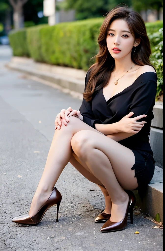 (masterpiece:1.3), (8 thousand, realistic, RAW photos, best quality: 1.4), (1 woman),(sheer silk blouse), (short skirt), (양쪽 다리와 양발에 짙은색 realistic 팬티 스타킹), (Stockings on both legs), (Wearing high heels on both feet with stockings), (full body shot), (outdoors in sunny weather), (walking like a model), (Beautiful makeover), (very beautiful body) , (Realistic and very beautiful face), (long eyelashes), (double eyelid), (Very beautiful eyes, realistic and delicate), (big bust) , (Strong body through exercise), (beautiful abs), (Beautiful heaps), (tall), (realistic face), (black hair. parted, long hair:1.3), (아름다운 parted스타일), (realistic and beautiful skin), (absurd), (attractive), (ultra high resolution), (extremely realistic), (very detailed), (golden ratio), (Two long, realistic and beautiful legs), (realistic 팔), (necklace), (earring),(beautiful nails manicure), (So beautiful and sexy), (perfect secretary look)