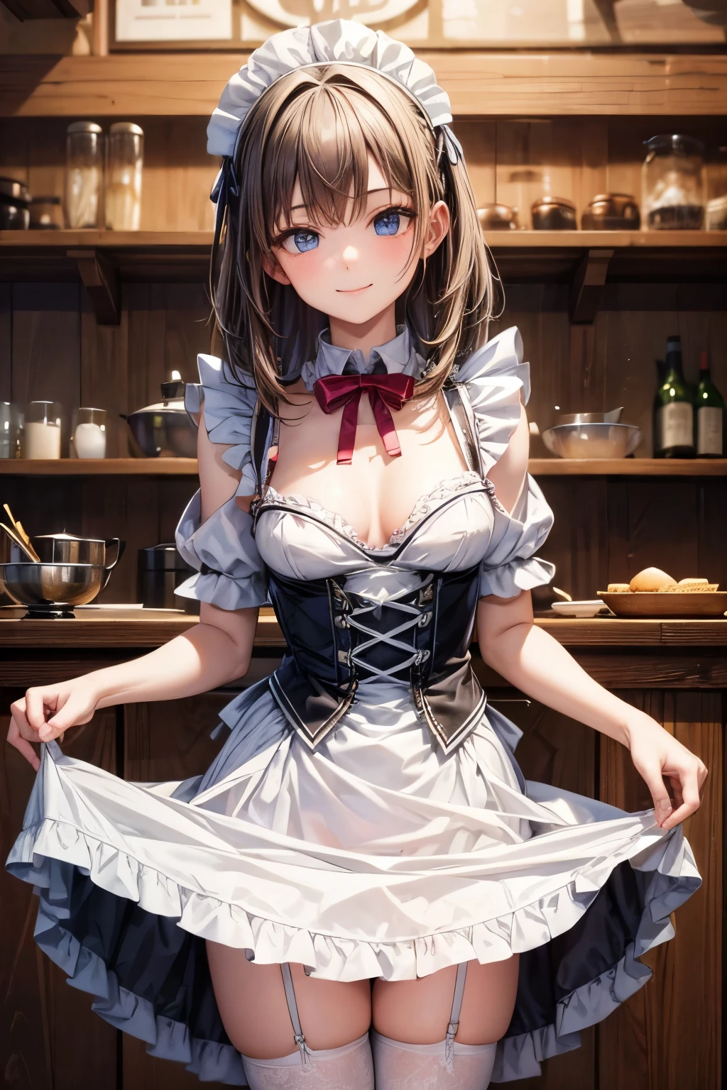 masterpiece,Highest quality,Very detailed,Maid Girl,Maid clothes,Long Skirt, teenager,Perfect Face,smile,Beautiful and detailed eyes,Beautiful Skin,skinny,Small breasts,Dynamic,Antique coffee shop