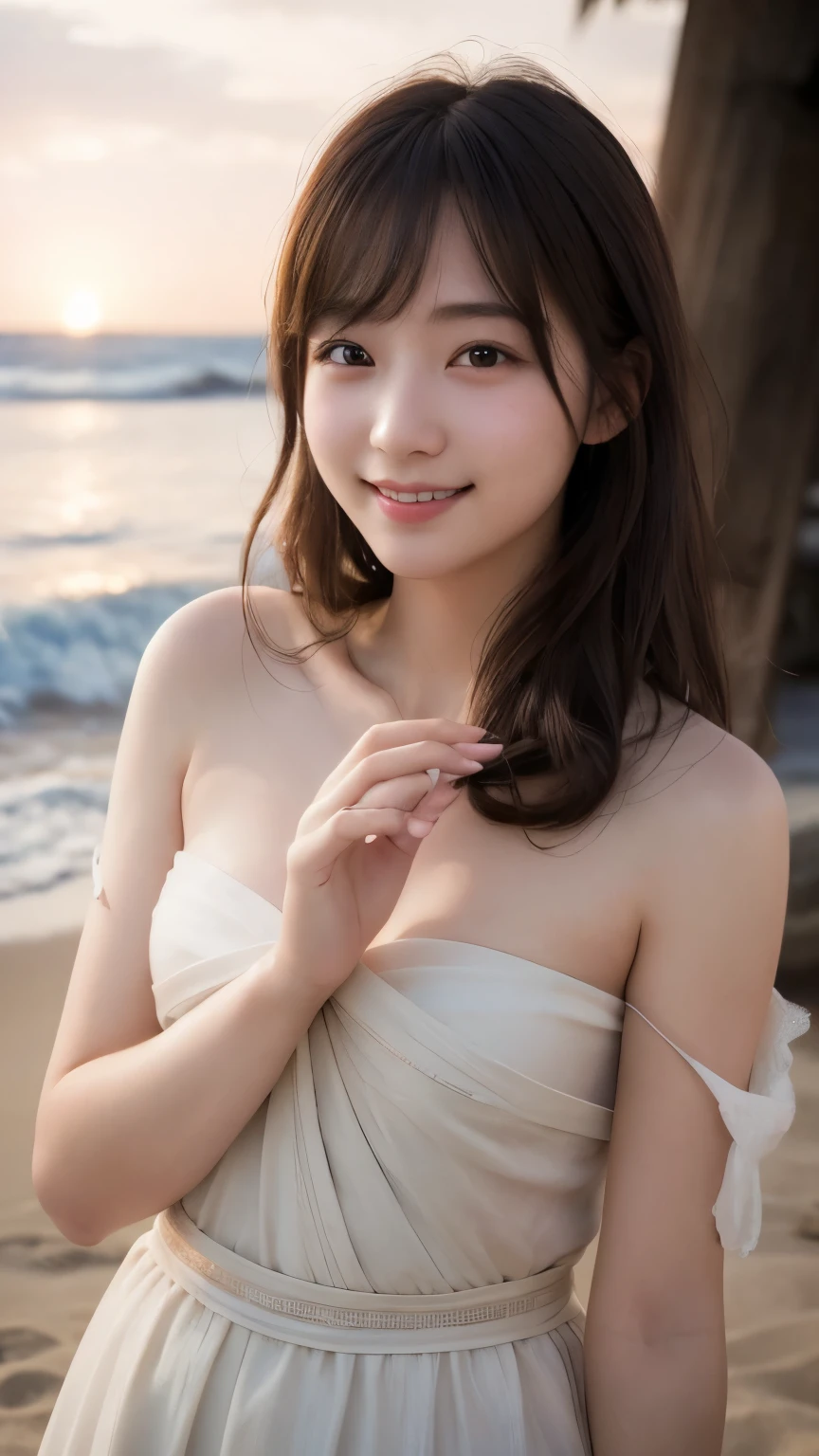 (RAW Photos, Highest quality), (Realistic, Photorealistic:1.3), masterpiece, Very delicate and beautiful, Soft Light, Beautiful detailed girl, (Detailed fingers), 1 girl, Japanese, Pure beauty, cute, young, smile, Beach,sexy