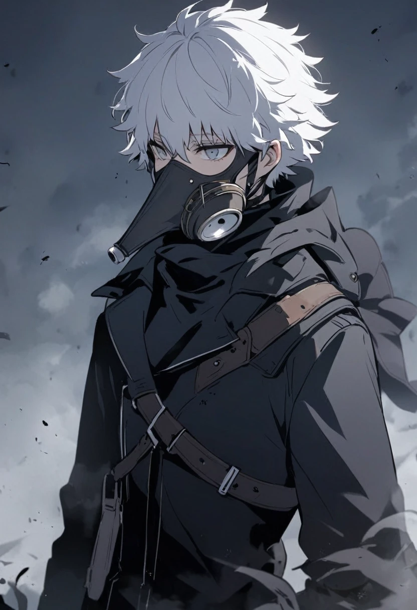 brother, alone, Plague Mask, White Hair, Black gloves, Perm, White, 