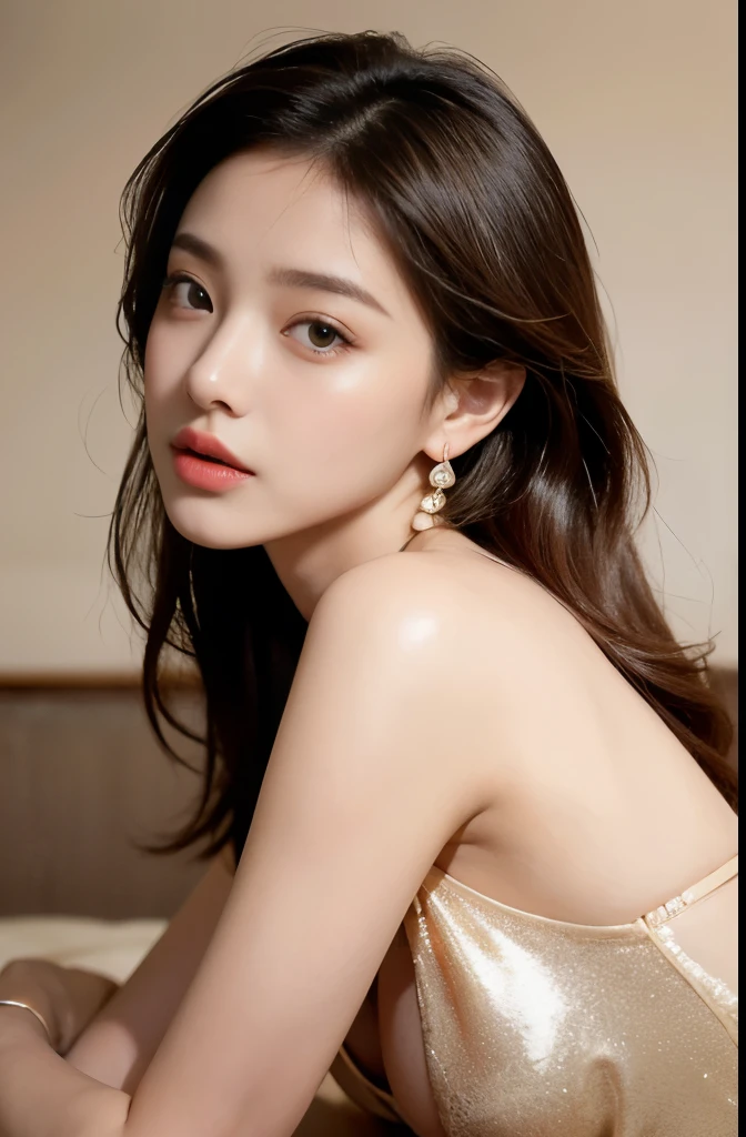 (masterpiece:1.3), (8 thousand, realistic, RAW photos, best quality: 1.4), (1 woman),(very sexy), (Beautiful makeover), (((유난히 아름다운 realistic 얼굴))), (((Create a slim and beautiful body))), (long eyelashes), (double eyelid), (Brown hair, parted, long hair:1.3), (아름다운 parted스타일), (Realistic and truly beautiful and delicate eyes), (((beautiful and big breasts))), (realistic and beautiful skin), (absurd), (attractive), (ultra high resolution), (extremely realistic), (very detailed), (golden ratio), (necklace), (earring), (So beautiful and sexy), (((beautiful eyes))), (((high nose))), (((small nostrils))), (((beautiful mouth))), (((beautiful mouth술)))