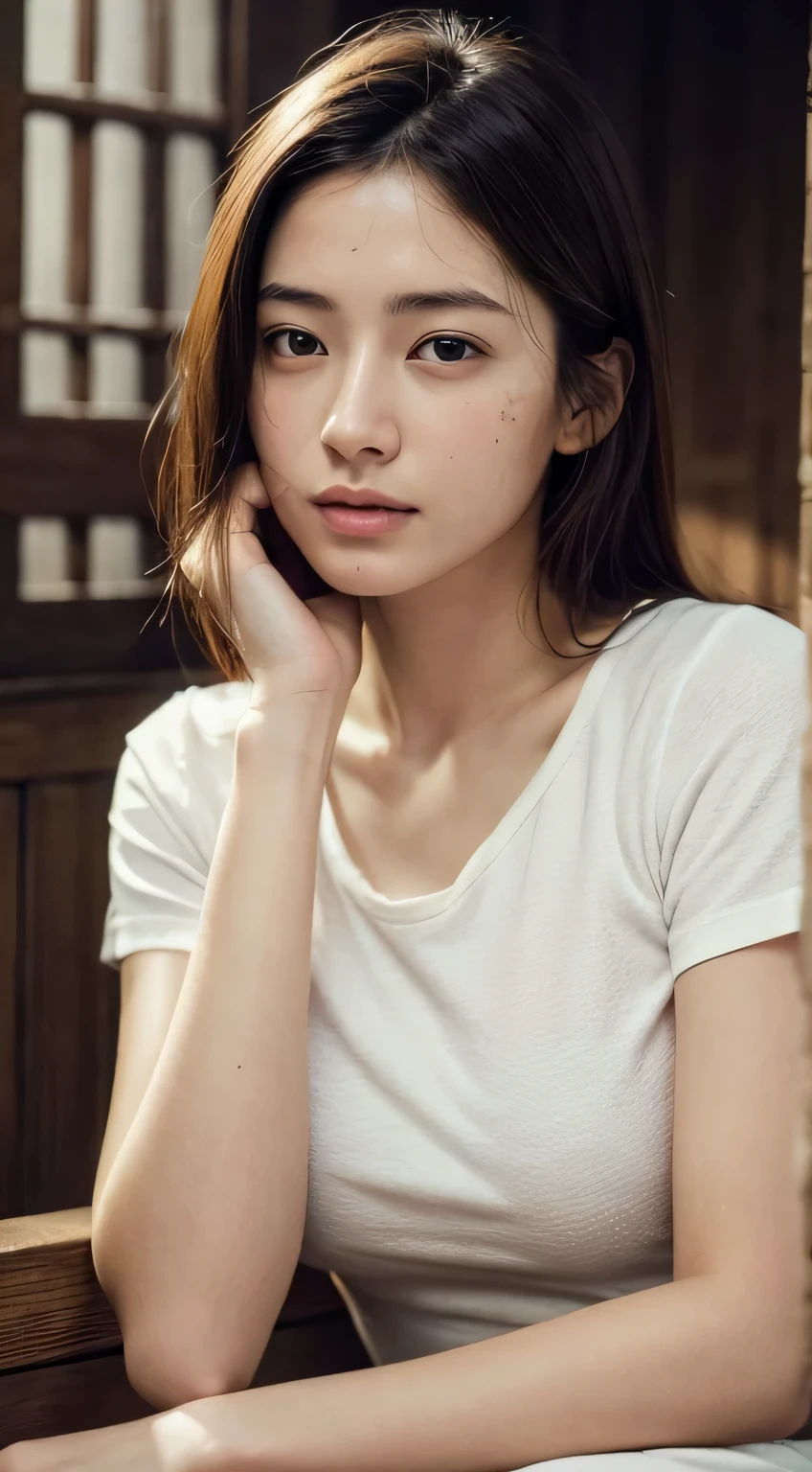 dress、(Photorealistic:1.4)、(hyper Realistic:1.4)、(Realistic:1.3)、(Smooth lighting:1.05)、(Cinema lightingImprovement of quality:0.9)、32K、One Girl、28-year-old woman、Realistic lighting、Backlight、Facial Light、Ray-tracing、(Bright light:1.2)、(Improvement of quality:1.4)、(Highest Quality Real Texture Skins:1.4)、Finely grained、Detailed painted face、Quality Eyes、(tired, Sleepy and satisfied:0.0)、Mr.々A pose、T-shirts、(Enhance the mood of your body line:1.1)、(Enhances the beauty of skin texture:1.1)、Realistic skin texture, Ayaka Miyoshi