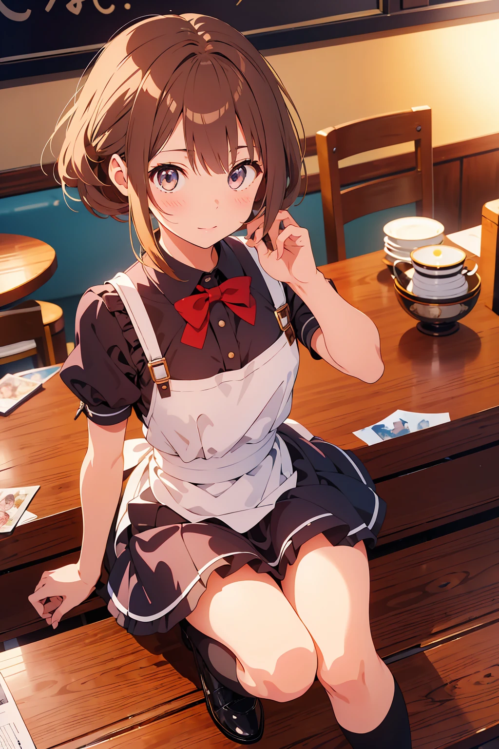 (Highest quality,Tabletop:1.2),(Anime Style,Comic Core:1.1),One Girl,Cute Style,Adorable,Highly detailed eyes,Highly detailed face,Very fine hair,About Hipdar,8k,solve,Maid,Maid服,mini skirt,squat,