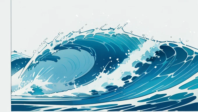 Wave design, Simple, pattern, Can draw, 美しいWave design, Japanese style、Ukiyo-e、No border、There is momentum、Monotonous colors、White background、Only waves