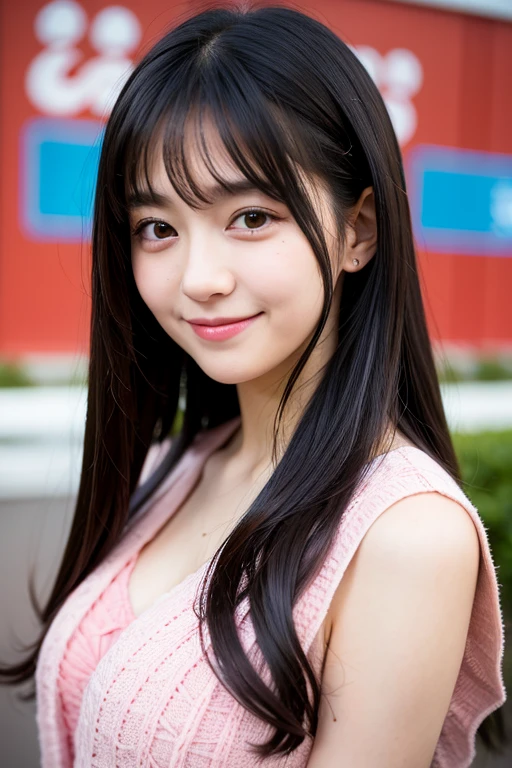 ((Highest quality)), ((masterpiece)), (detailed), Long Black Hair Lori Droopy eyes smile Short Clear High school girls