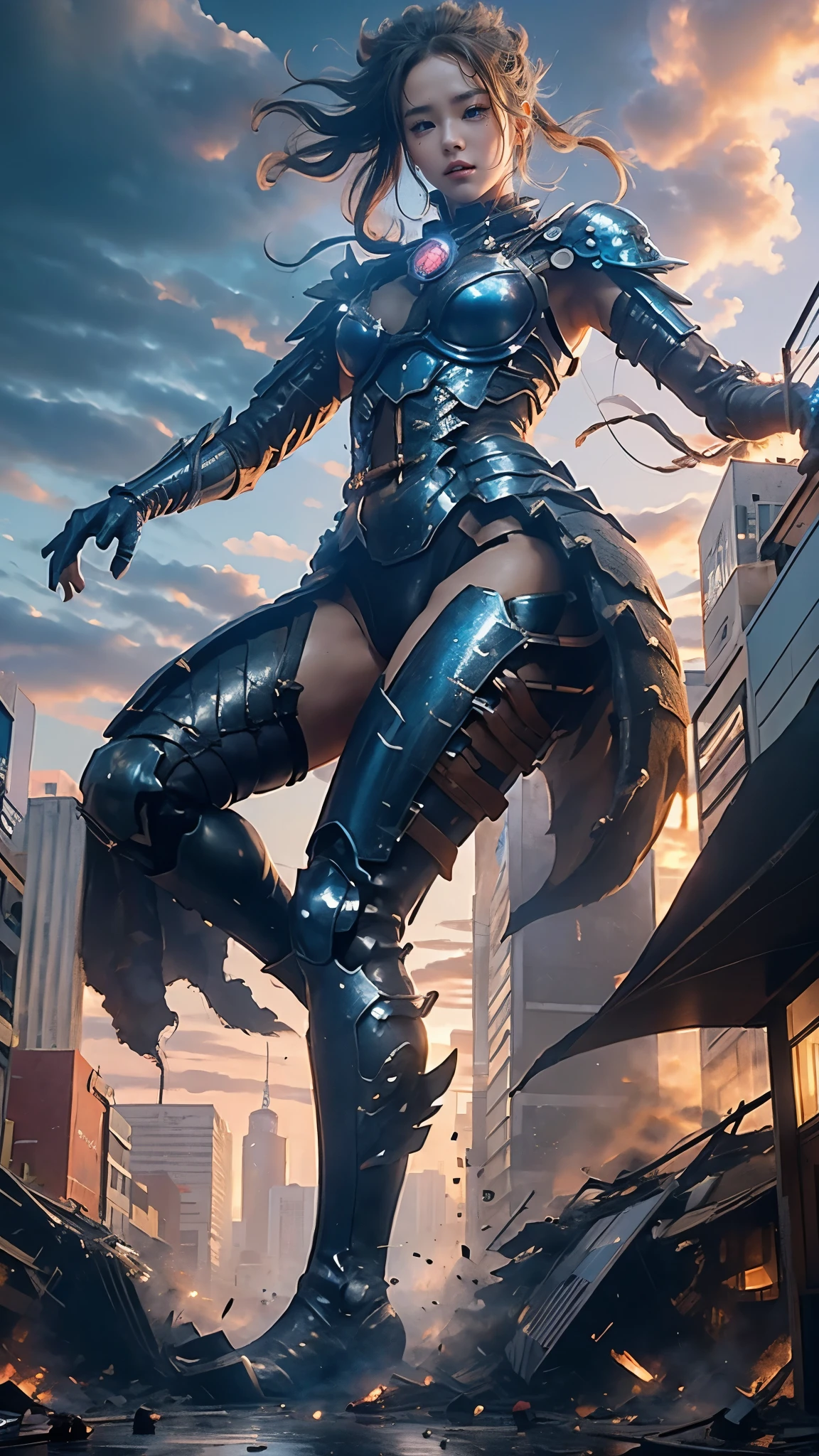 (Giantess element, high resolution, high quality, accurate body structure, detailed body), focus on girl,
BREAK,
Sexy, battle suit, towering giant girl, looking up at approaching woman from below, giant attacks city, cute, girl destroying small town,
mischievous expression, white skin, smiling, trampling, walking, trampling, anatomically correct, accurate human body, accurate skeleton, full body portrait, light beam from girl's hand, shock wave from girl's hand, magic,
BREAK,
destroying small town, rubble, burning small town, destroyed small building, collapsed highway, car being crushed, evacuation of residents, sunset, burning small town, rubble scattered at feet, taller than skyscrapers, big impact, increasing destructive elements, making city smaller, rampaging, city, building,
BREAK,
Girl and dragon,
BREAK,
Blue eyes, monster, fighting dragon, dragon flying in the sky background,
