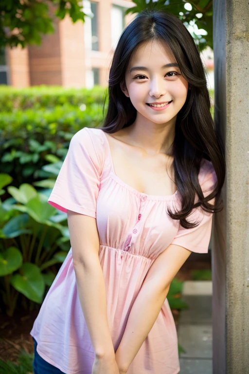 ((Highest quality)), ((masterpiece)), (detailed), Long Black Hair Lori Droopy eyes smile Short Clear High school girls younger sister