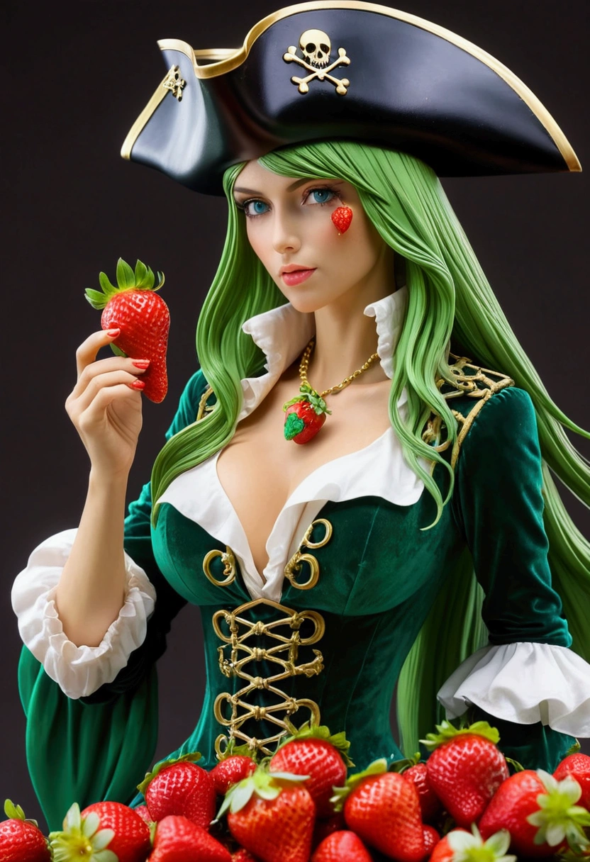 Female pirate eating strawberry, emeraldas